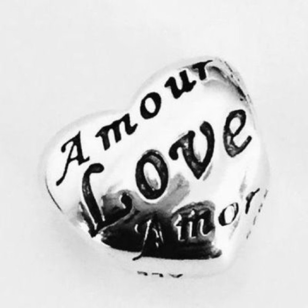 Silver Heart Pandora  Charm with Love Inscription